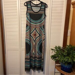 Melissa Paige Maxi Dress Black Turquoise & Copper Med
